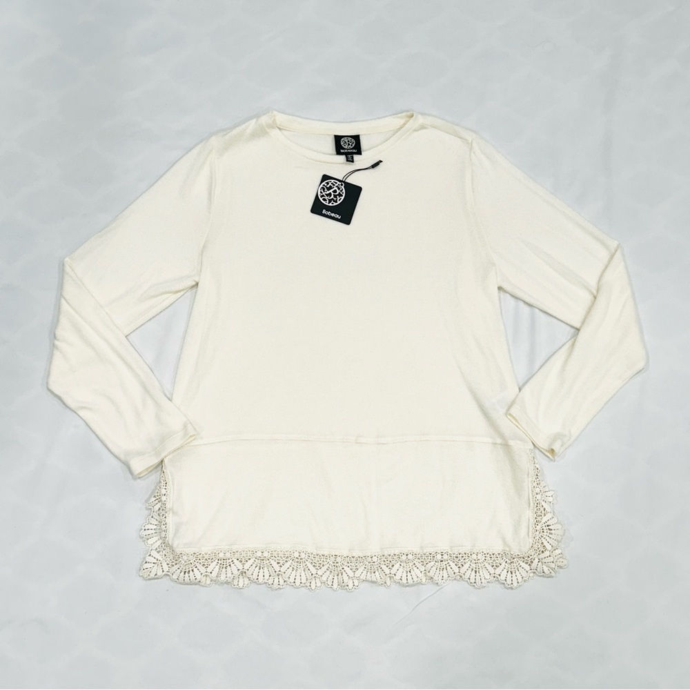 NWT Thread & Supply Cream Black Piping Quarter Zip Sherpa Pullover Sweatshirt - Picture 8 of 8